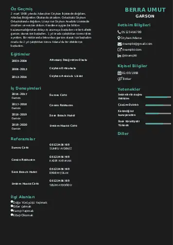 Garson CV Örnekleri cv indir